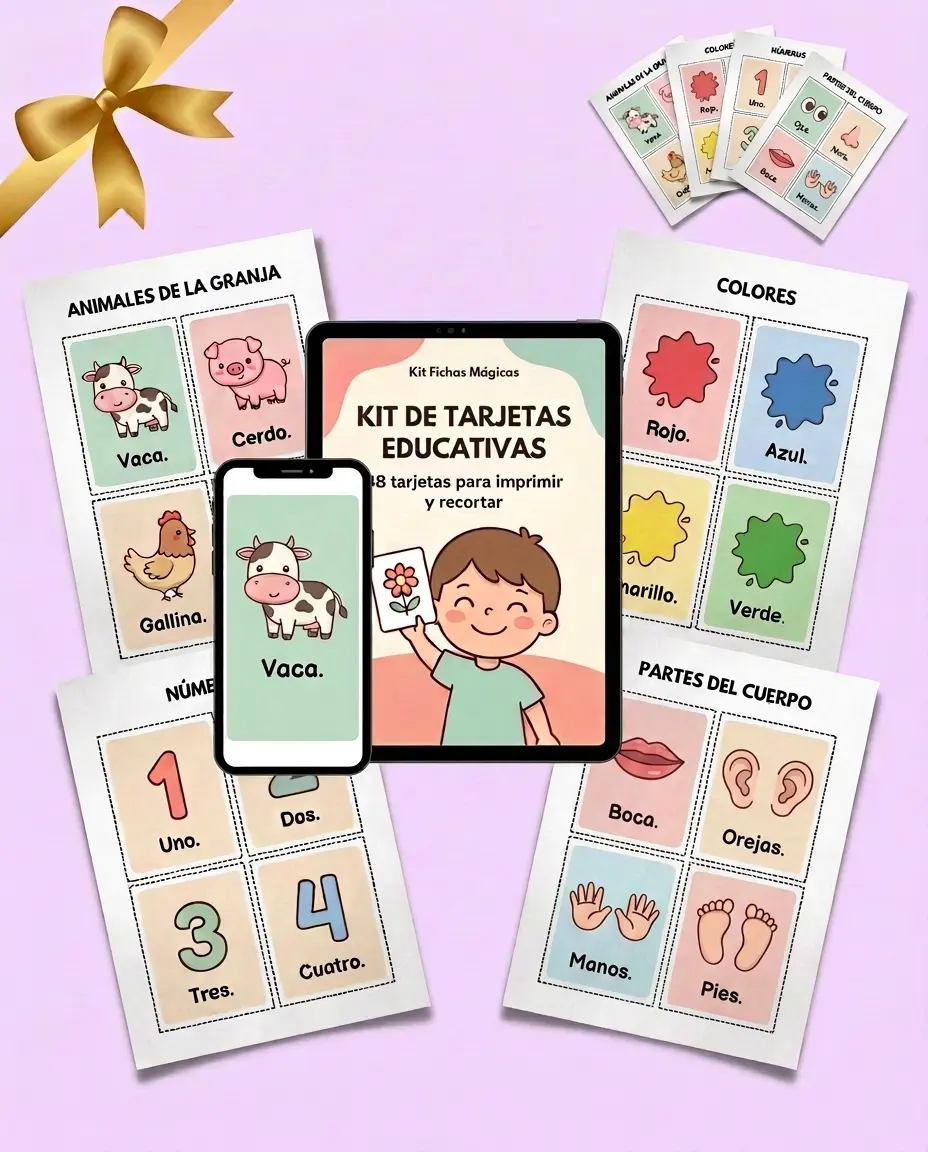 Mockup del Bono 5: Kit de Tarjetas Educativas