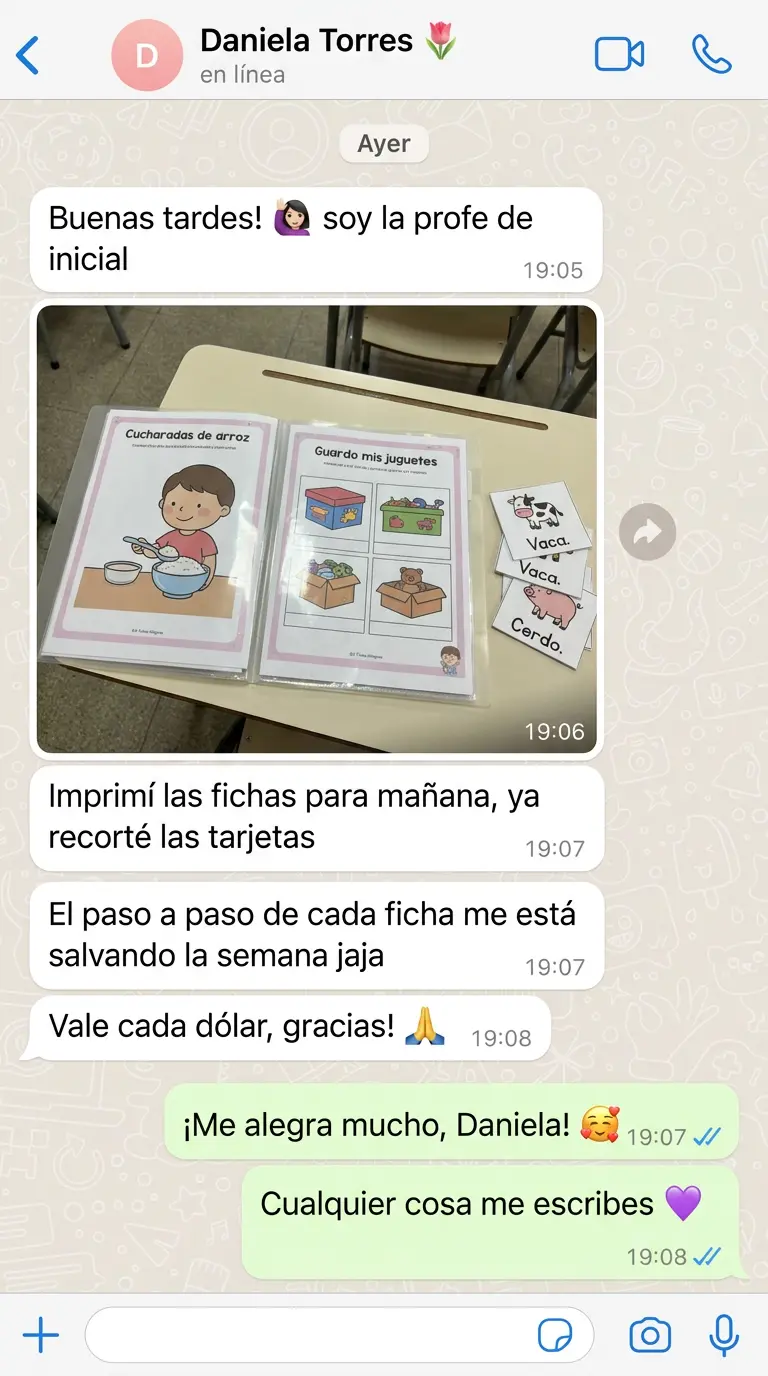 Testimonio de Daniela, maestra de inicial: foto de las fichas impresas en su aula