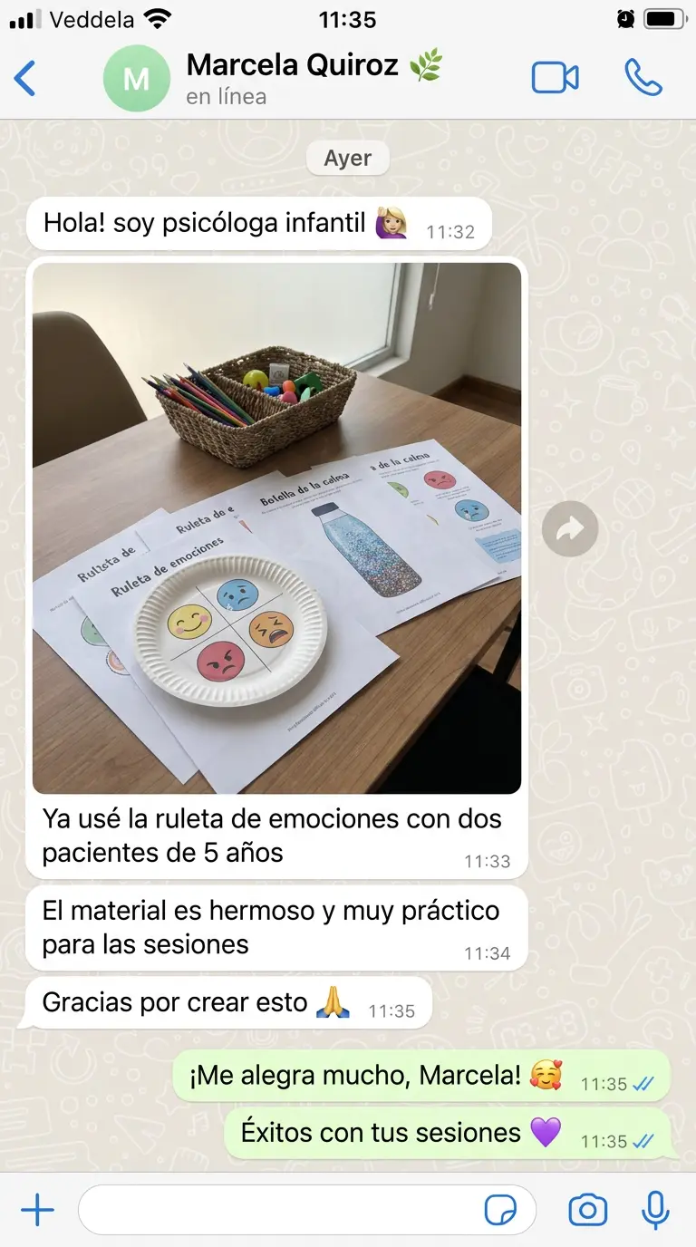 Testimonio de Marcela, psicóloga infantil: foto de las fichas usadas en sus sesiones