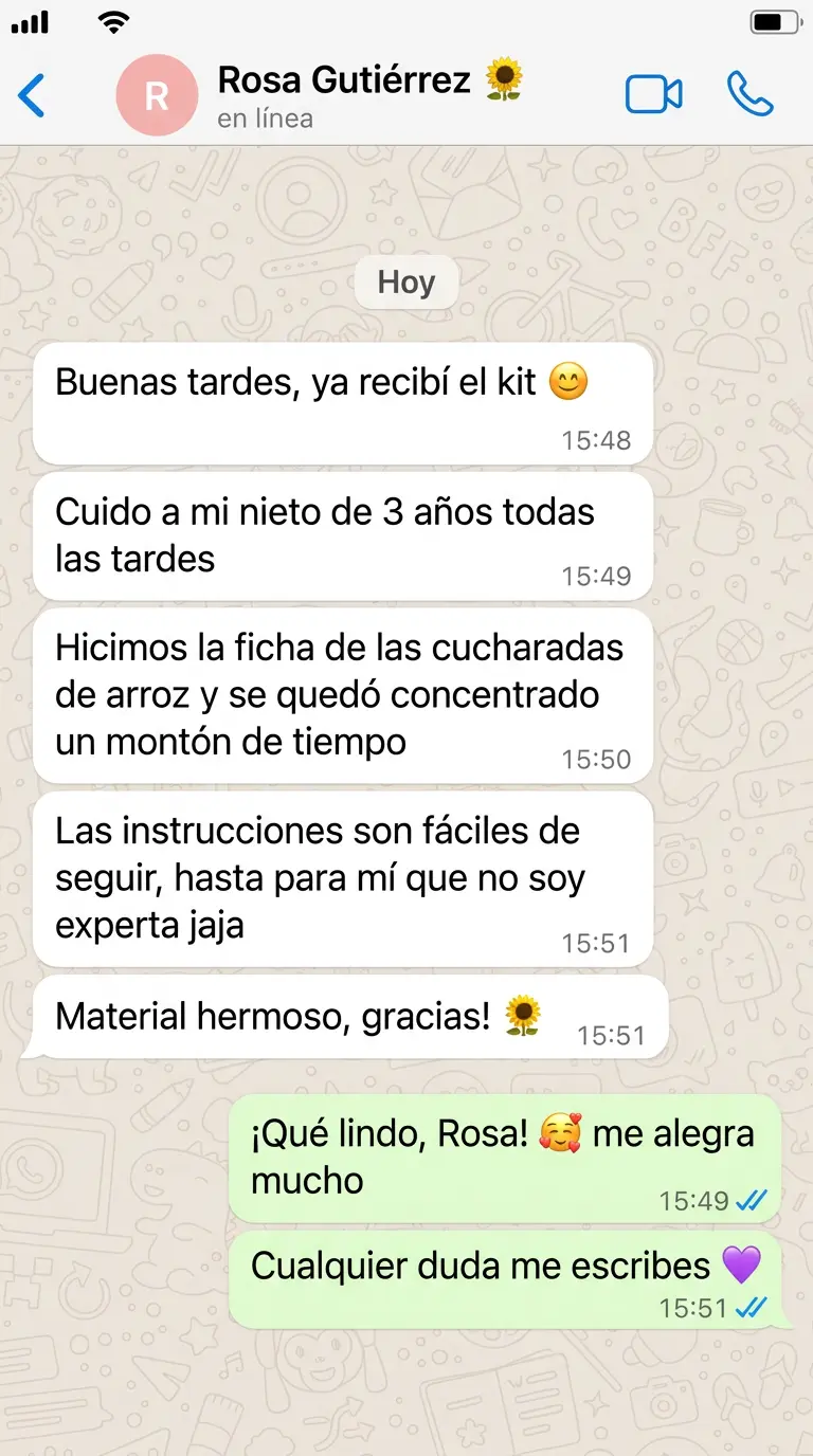 Testimonio de Rosa, abuela: hizo la ficha de cucharadas de arroz con su nieto de 3 años